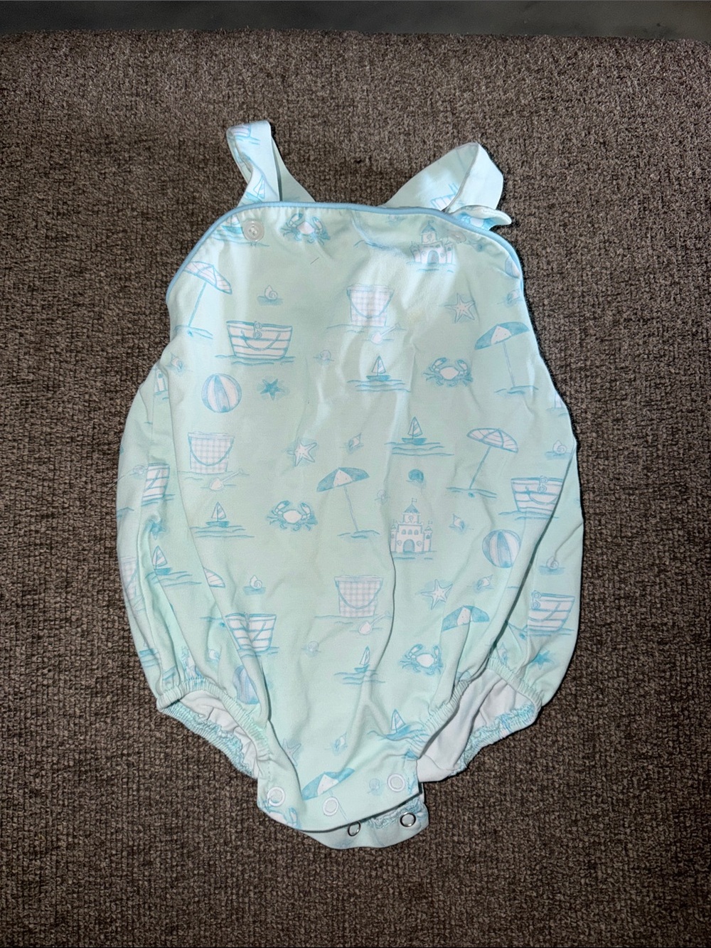 Baby Girls Light Blue Beach Print One-Piece Bodysuit